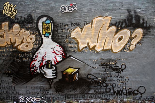 Detail: Who Is Watching Who? By DoggieDoe, Dwane and Onee by Motus - The Dark Roses - Stockholm, Sweden 18. October 2009